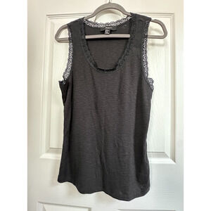 Forever 21 Womens Plus 1X Black Ribbed Lace Trim Tank Top Cami Y2K